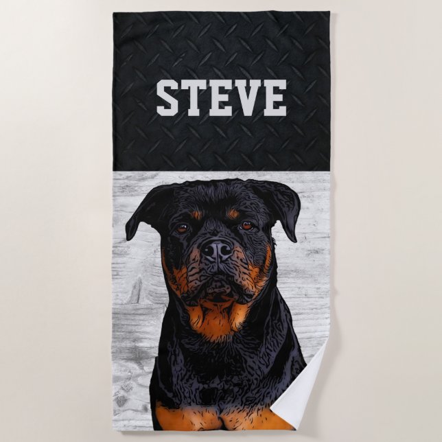 Toalla De Playa Rottweiler Dog Animal Name Guay Rugged Puppy  (Anverso)