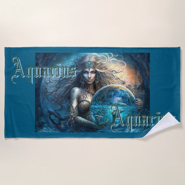 Toalla De Playa Rótulo Aquarius Zodiac (Anverso)