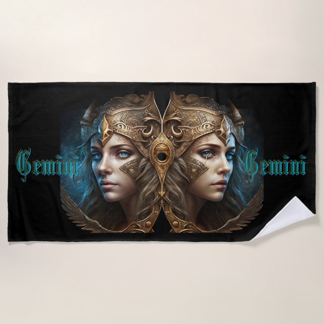 Toalla De Playa Rótulo Gemini Zodiac (Anverso)