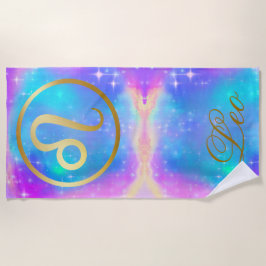 Toalla De Playa Rótulo zodiaco Leo Gold sobre fondo colorido |