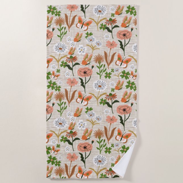 Toalla De Playa Rough Bamboo Floral Daisy Shamrock Farmhouse (Anverso)