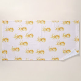 Toalla De Playa Rubor Gold Tropical Pineapples