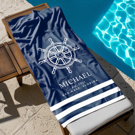 Toalla De Playa Rueda de barco con tema náutico