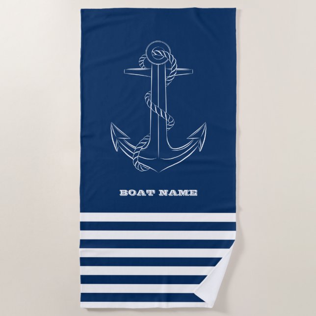 Toalla De Playa Rueda Náutica, Navy Blue Stripes Sailor (Anverso)