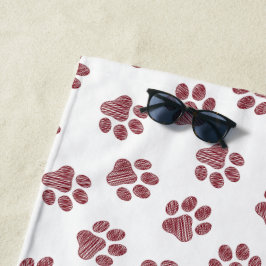 Toalla De Playa Rutas de perro, garras de perro, patas de borgoña