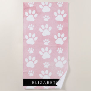 Toalla De Playa Rutas de perro, manchas blancas, acuarelas rosadas