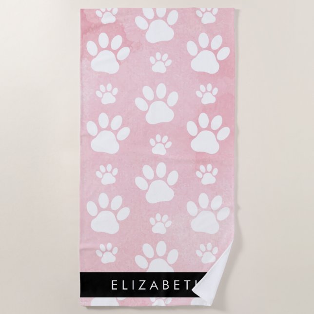 Toalla De Playa Rutas de perro, manchas blancas, acuarelas rosadas (Anverso)