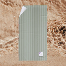Toalla De Playa Sage Green Stripe Purple Floral Script Monograma