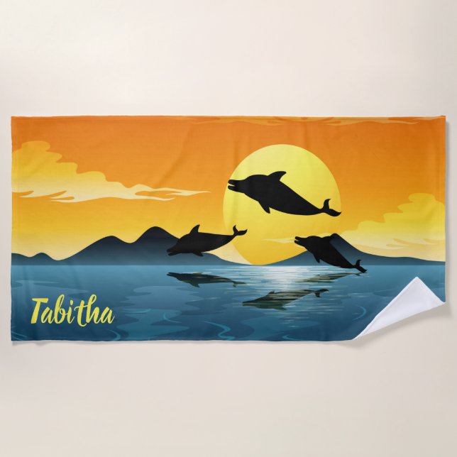 Toalla De Playa Saltando delfines al atardecer (Anverso)