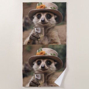 Toalla De Playa "Salud a la vida: Gran Meerkat disfruta de un vaso
