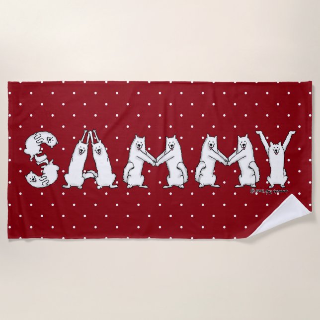 Toalla De Playa Sammy en letras de perro samoyadas (Anverso)