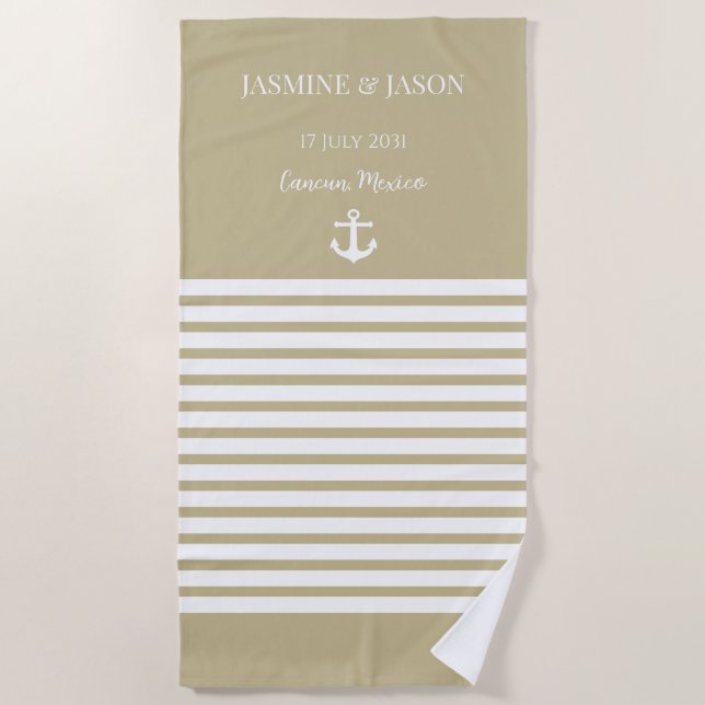 Toalla De Playa Sand White Personalized Destination Wedding Favor (Anverso)