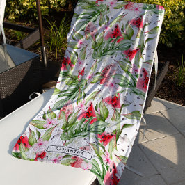 Toalla De Playa Sandía Floral | Monograma Tropical de Verano