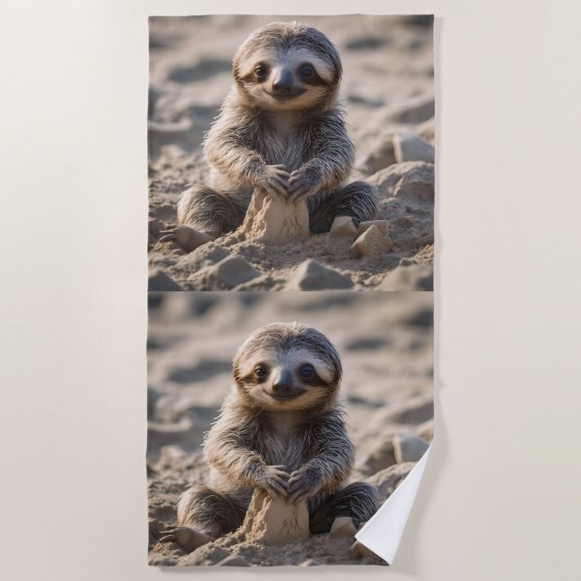Toalla De Playa Sandy Shores : Baby Sloth Building Sand Castles, (Anverso)