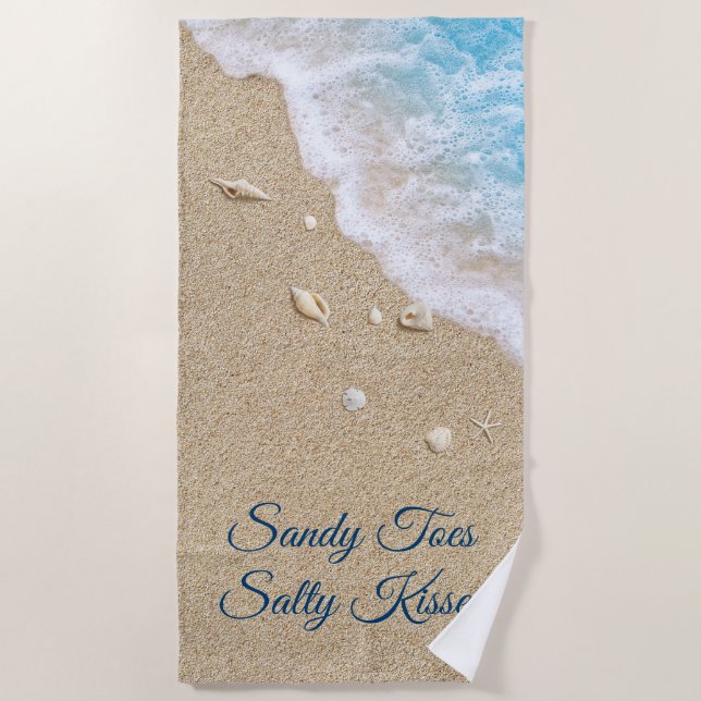 Toalla De Playa Sandy Toes Salty Kiss Blue Beach Waves (Anverso)