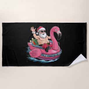 Toalla De Playa Santa Flamingo Flotador Navidad En Julio Verano