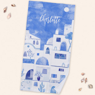 Toalla De Playa Santorini Oia Isla Griega Acuarela Personalizada