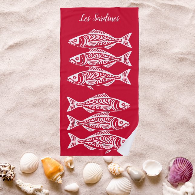 Toalla De Playa Sardinas-Cherry Red Hawaiian (Les Sardines Hawaiian Fisherman Trend Beach Summer Beach Towel Cherry Red)