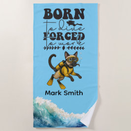 Toalla De Playa Scuba Cat Diving Blue Wet Suit with your name
