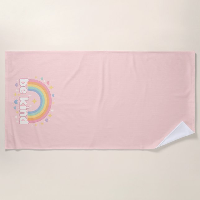 Toalla De Playa Sé Amable – Arcoíris Pastel de Positividad (Anverso)