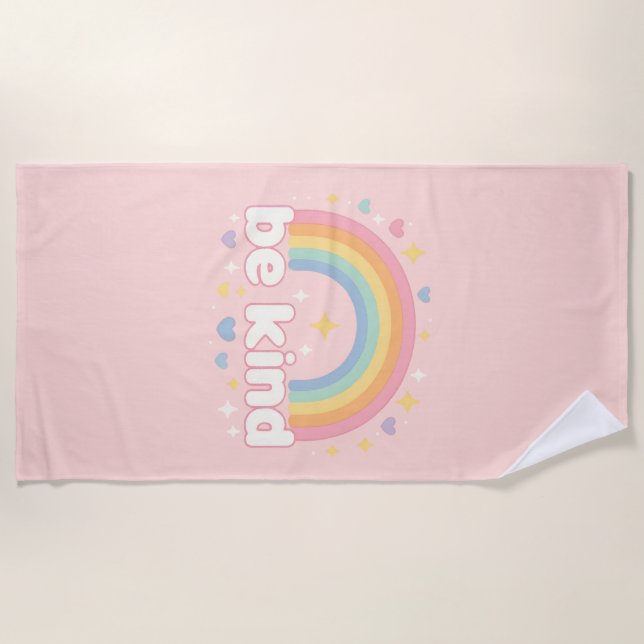 Toalla De Playa Sé Amable – Arcoíris Pastel de Positividad (Anverso)