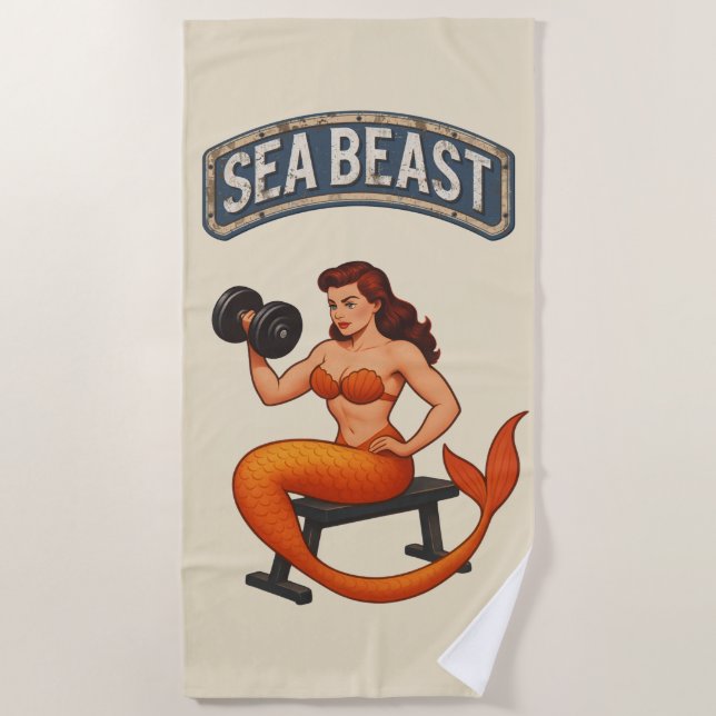 Toalla De Playa Sea Beast Gym Mermaid | Retro Pin-Up Workout Gear (Anverso)