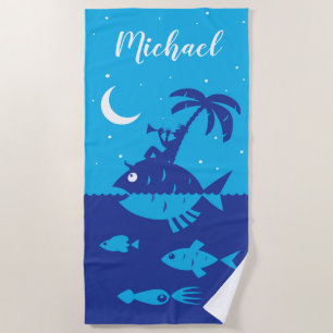 Toalla De Playa Sea Blue Nautical Fish Tropical Island Beach Toall