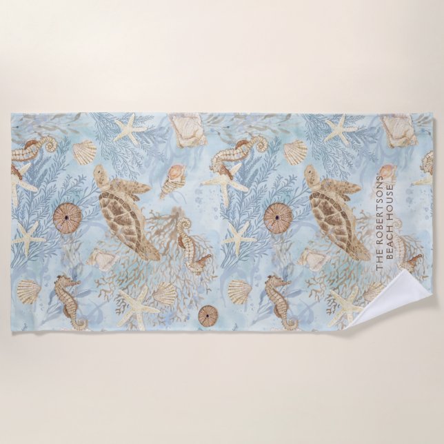 Toalla De Playa Sea Whispers Turtle Seahoris Starfish Personalizad (Anverso)