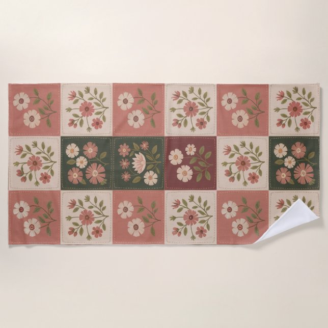 Toalla De Playa Seamless Rustic Floral Patchwork (Anverso)