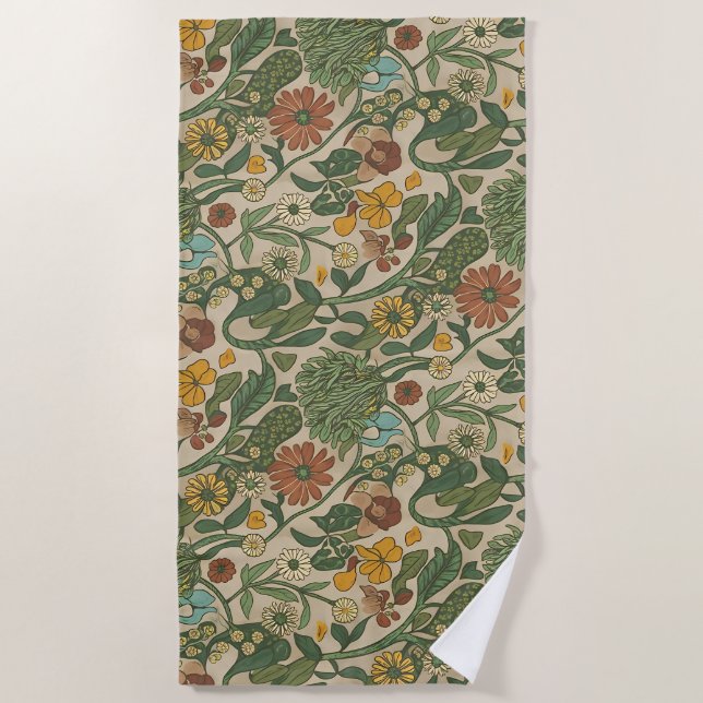 Toalla De Playa Seamless vintage botanical pattern  (Anverso)