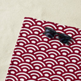 Toalla De Playa Seigaiha, Waves, Japanese, Burgundy and White