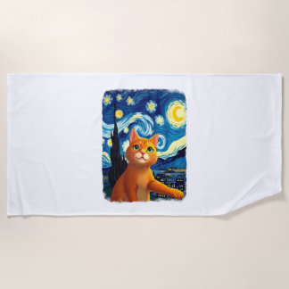 Toalla De Playa Selfie de gato naranja Noche estrellada Mamá gato 