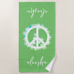 Toalla De Playa Señal de Paz Floral Tropical Personalizada Verde L