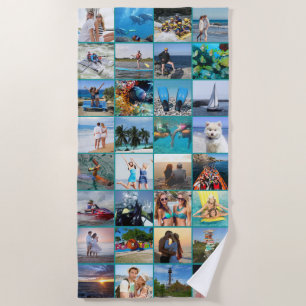 Toalla De Playa Sencillo color Personalizado de 32 Collages de fot