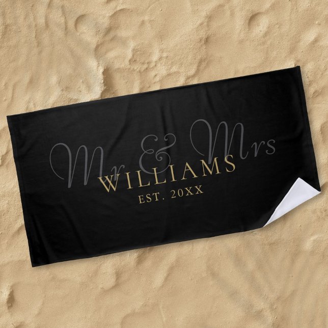 Toalla De Playa Señor Y Señora Establecidos De Oro Y Negro (Black And Gold Mr And Mrs Established Beach Towel)