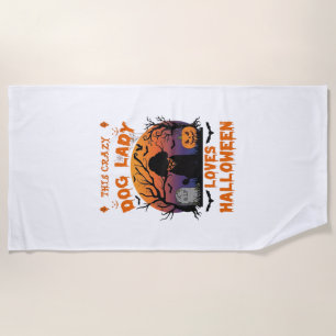 Toalla De Playa Señora Perro Loco Ama Calabaza Poodle Halloween Tu