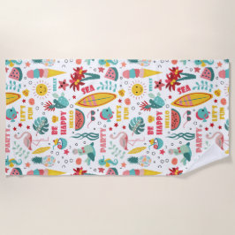 Toalla De Playa Ser feliz relajar elementos de verano