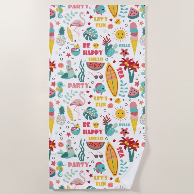 Toalla De Playa Ser feliz relajar elementos de verano (Anverso)