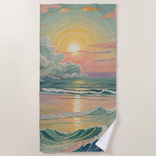 Toalla De Playa Serene Sunset en las olas