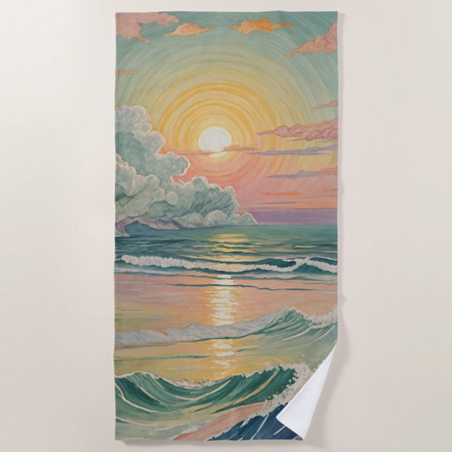 Toalla De Playa Serene Sunset en las olas (Anverso)