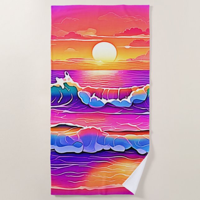 Toalla De Playa Serenidad Retro Wave Sunset (Anverso)