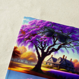 Toalla De Playa **"Serenidad Rústica: El Abrazo del Jacarandá Púrp