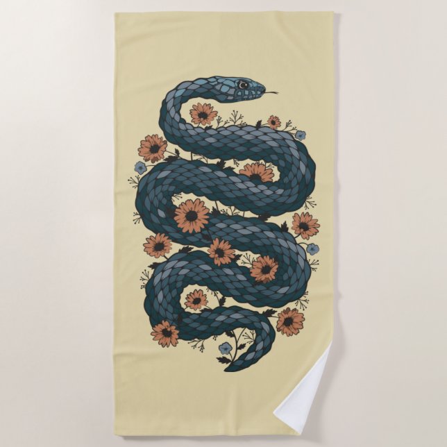 Toalla De Playa Serpiente floral (azul) (Anverso)