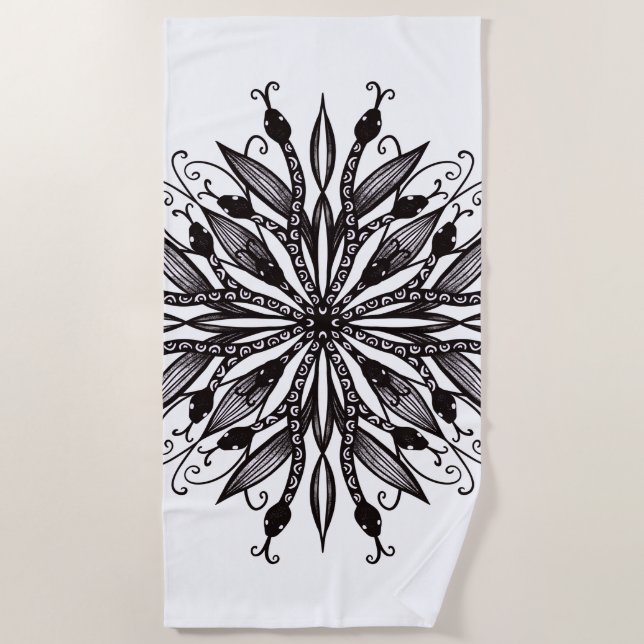 Toalla De Playa Serpiente gótica Mandala Tattoo negro y blanco (Anverso)
