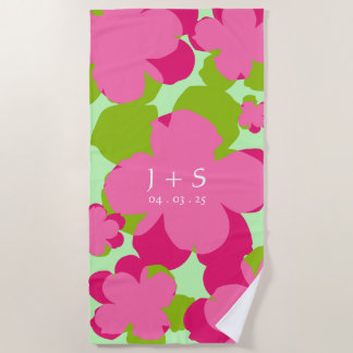 Toalla De Playa Serviette de plage Popflower rose/vert
