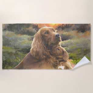 Toalla De Playa Setter irlandés con cachorro