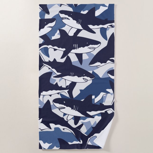 Toalla De Playa Shark Pattern – Blue Ocean Design (Anverso)
