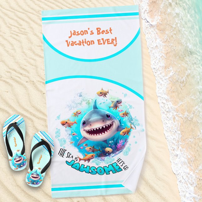 Toalla De Playa Shark Summer Vacation Name Boy Beach Towel (Subido por el creador)