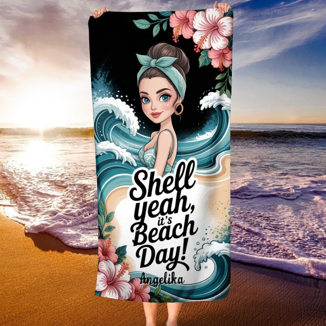 Toalla De Playa Shell Yeah It’s Beach Day Blue Ocean Wave (Subido por el creador)