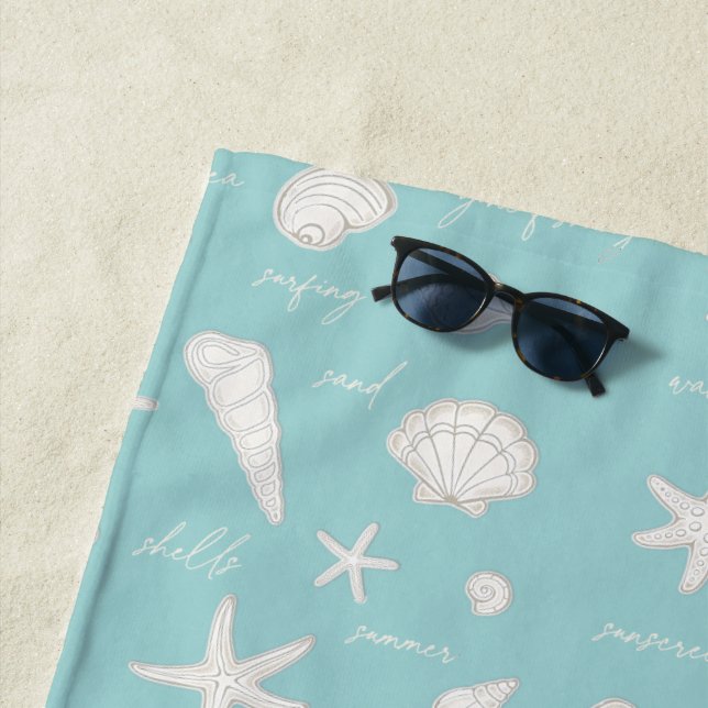 Toalla De Playa Shells Starfish Sun Fun Textos Ivory ID918 (In situ)